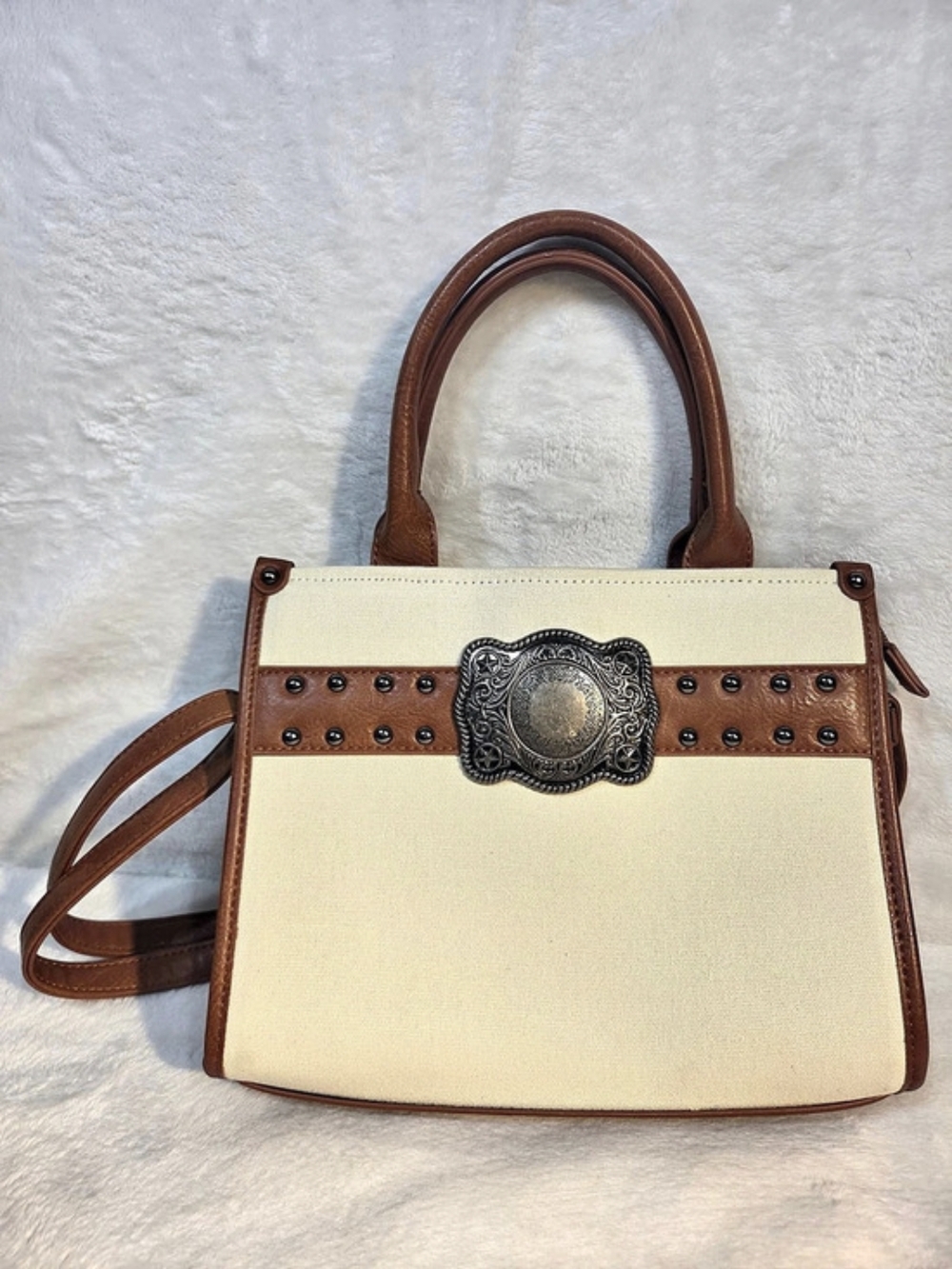 Old West, Victorian Old West, SouthWestern Buckle Tote in Brown & Cream